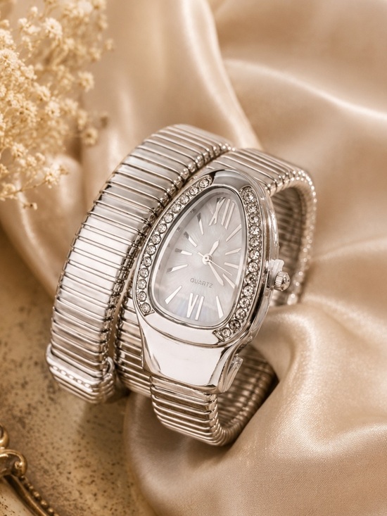 Serpenti Snake Silver Crystal-Trim Wrap Watch main image 4